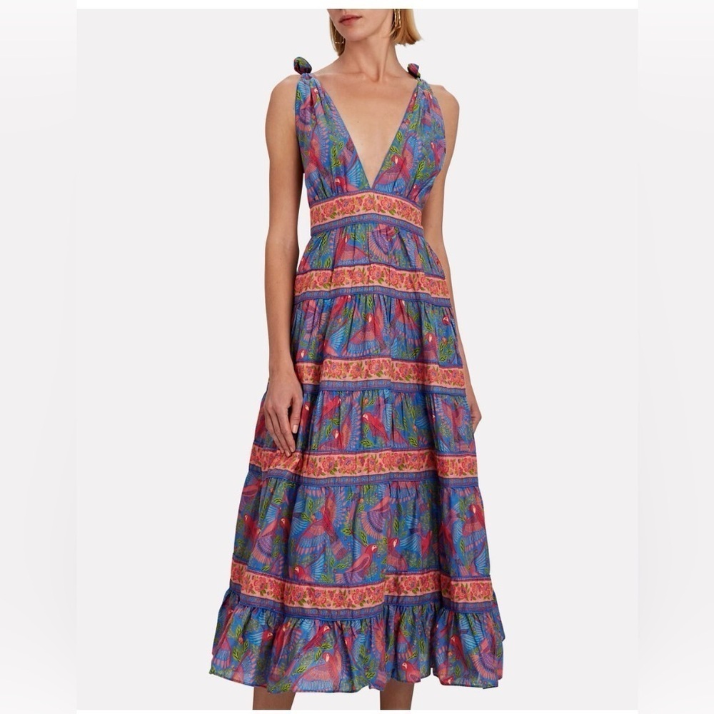 House of Harlow Blue Macaw Tie Shoulder Midi Dress